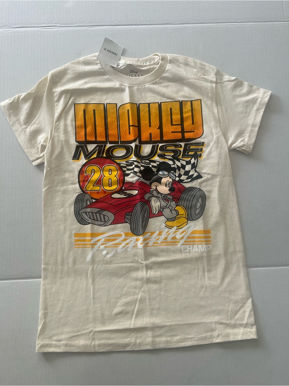 Forever 21 White Mickey Mouse Racing Graphic Tee (A3)